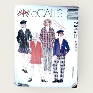 Vintage 1990s McCalls Sewing Pattern 7845 Girls Cardigan Pants Skirt Beret 7-10